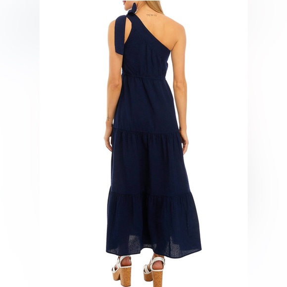 Crown & Ivy One Shoulder MIDI Dress - Navy - Womens Small Preppy Coastal Grandma - Picture 2 of 9